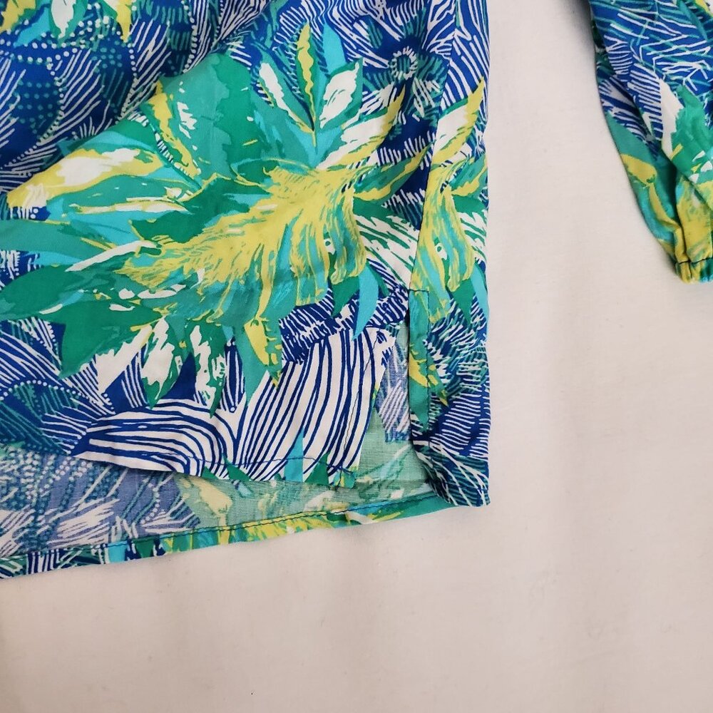 Pappagallo Women's Long Sleeve Tie Neck Printed Colette Top Blue/Green Sz Large‎ - Picture 4 of 10